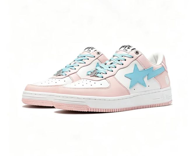 BAPE STA Pastel Pink & White Low-Top Sneakers | Aqua Star