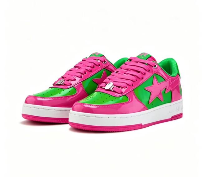 BAPE STA Pink & Green Star Low-Top Sneakers