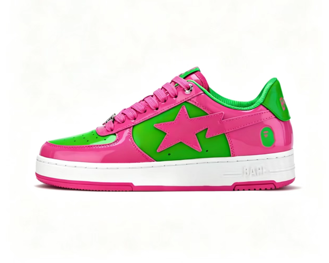 BAPE STA Pink & Green Star Low-Top Sneakers