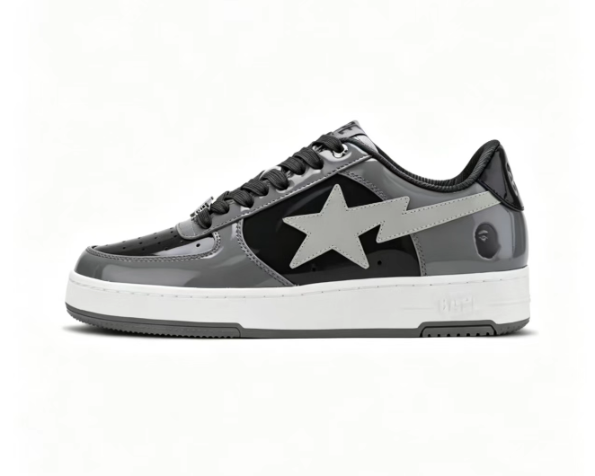 BAPE STA Grey & Black Low-Top Sneakers | Light Grey Star