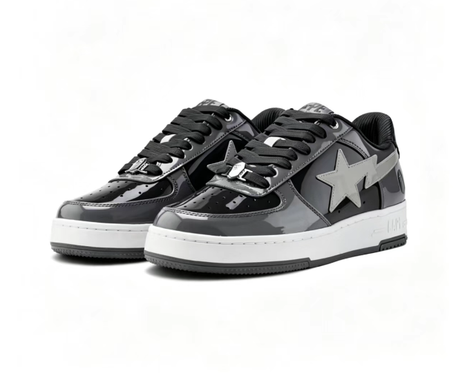 BAPE STA Grey & Black Low-Top Sneakers | Light Grey Star