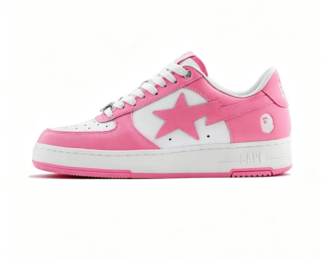 BAPE STA Pink & White Star Low-Top Sneakers