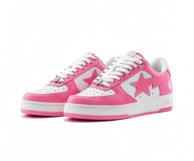 BAPE STA Pink & White Star Low-Top Sneakers