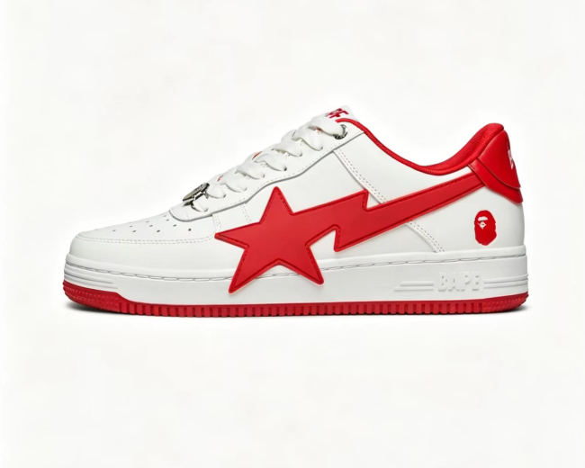 BAPE STA White & Red Oversized Star Low-Top Sneakers