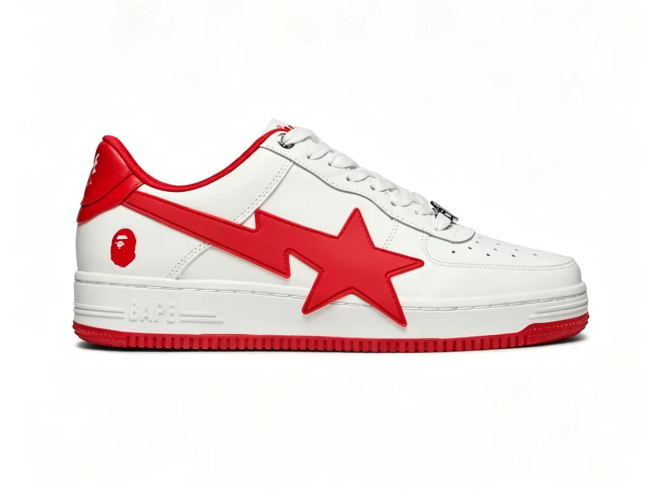 BAPE STA White & Red Oversized Star Low-Top Sneakers