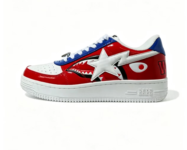 BAPE STA Red & Blue Shark Face WGM Low-Top Sneakers