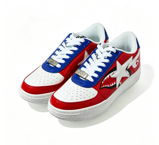 BAPE STA Red & Blue Shark Face WGM Low-Top Sneakers