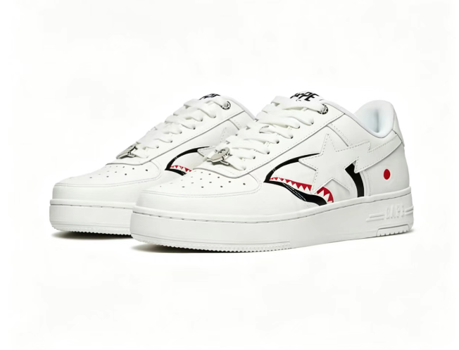 BAPE STA White Shark Mouth Graphic Low-Top Sneakers