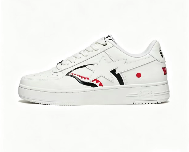 BAPE STA White Shark Mouth Graphic Low-Top Sneakers