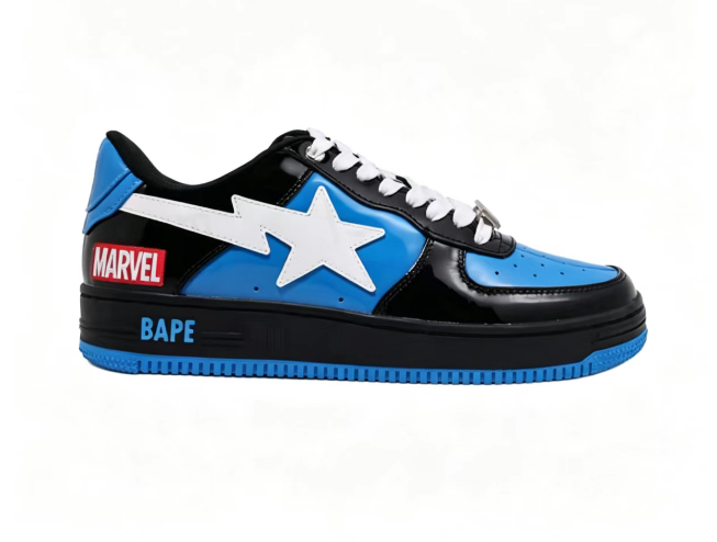 BAPE STA Marvel Graphic Low-Top Sneakers | Black & Blue