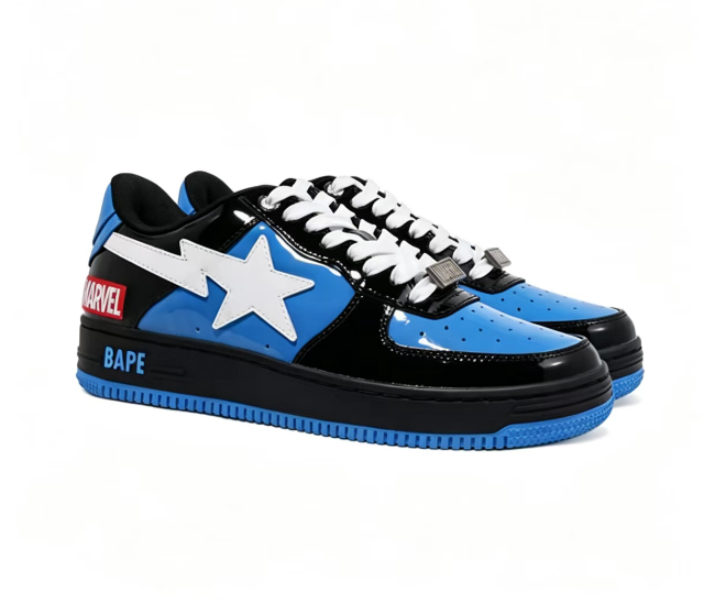 BAPE STA Marvel Graphic Low-Top Sneakers | Black & Blue