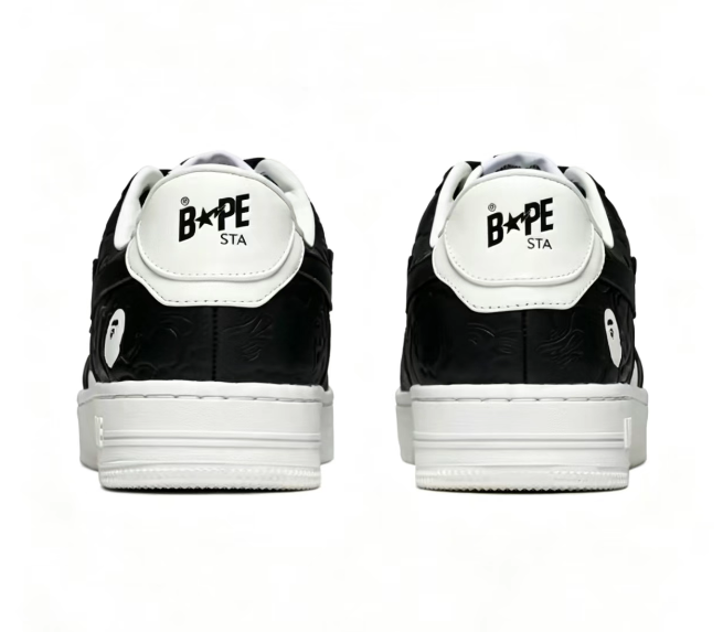 BAPE STA Black & White Tonal Pattern Low-Top Sneakers