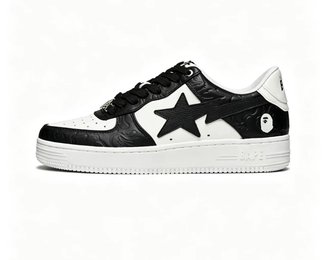 BAPE STA Black & White Tonal Pattern Low-Top Sneakers