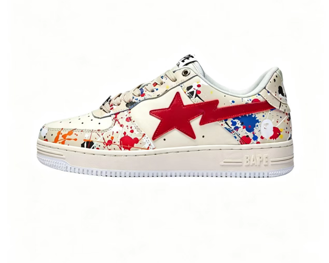 BAPE STA Multicolor Paint Splatter & Red Star Low-Top Sneakers