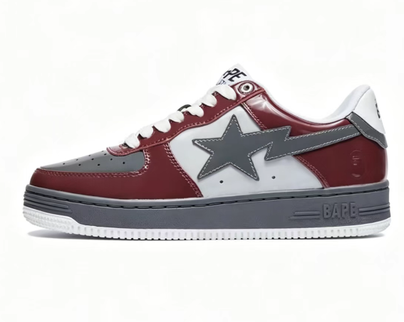 BAPE STA Burgundy Grey & White Low-Top Sneakers