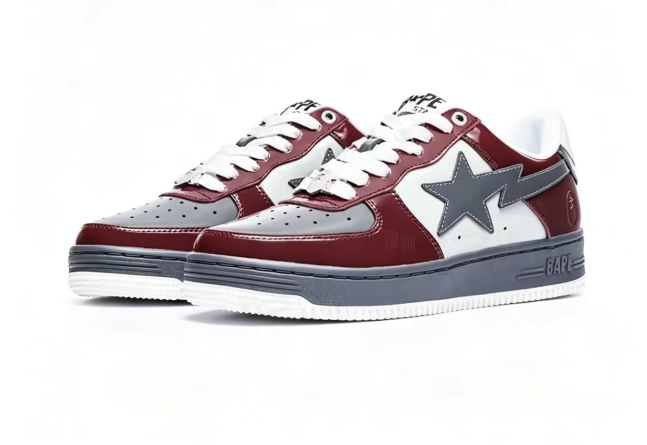 BAPE STA Burgundy Grey & White Low-Top Sneakers