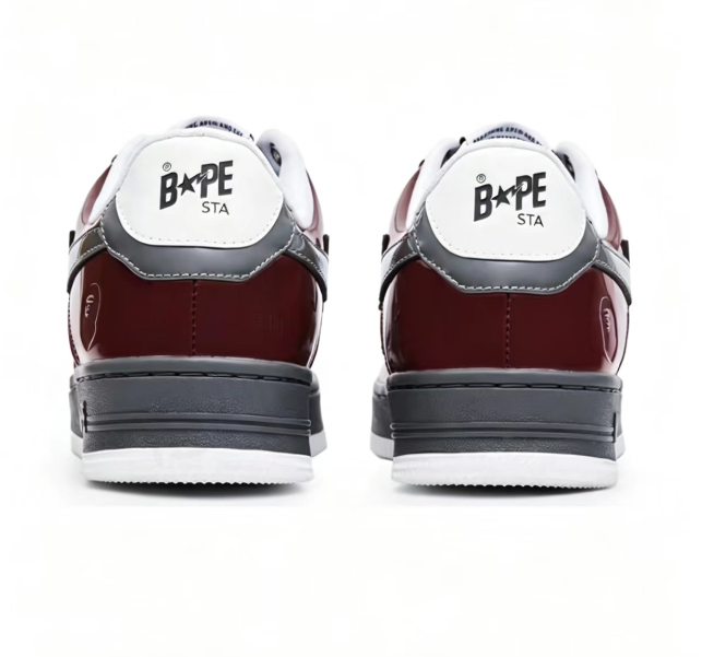 BAPE STA Burgundy Grey & White Low-Top Sneakers