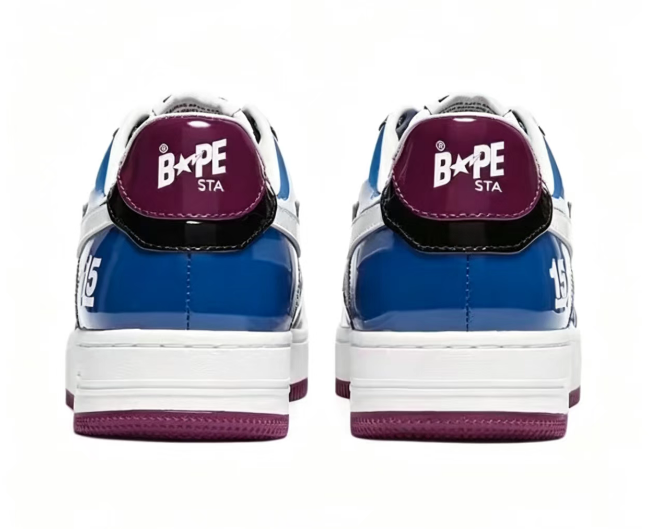 BAPE STA Blue & Burgundy 15 Graphic Low-Top Sneakers