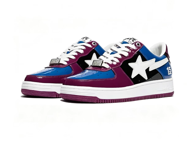 BAPE STA Blue & Burgundy 15 Graphic Low-Top Sneakers