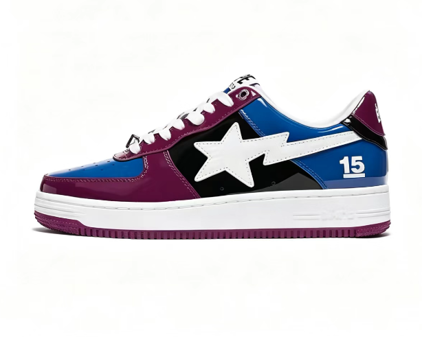 BAPE STA Blue & Burgundy 15 Graphic Low-Top Sneakers