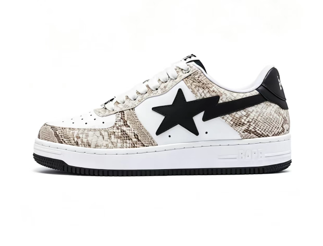 BAPE STA Snakeskin-Pattern Low-Top Sneakers | White & Black