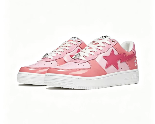 BAPE STA Glossy Color-Block Low-Top Sneakers | Blue & Pink