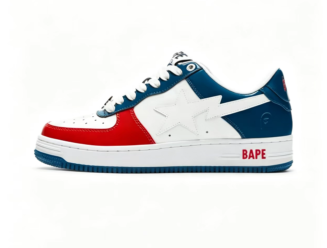 BAPE STA Red White & Navy Low-Top Sneakers