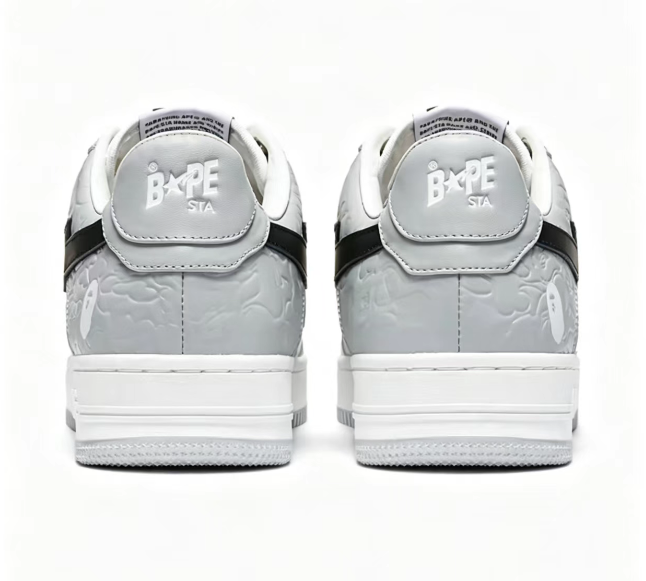 BAPE STA Grey Camo Low-Top Sneakers | White & Black
