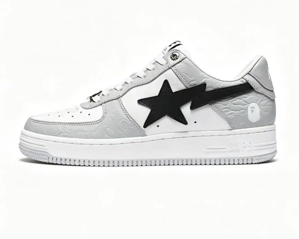 BAPE STA Grey Camo Low-Top Sneakers | White & Black