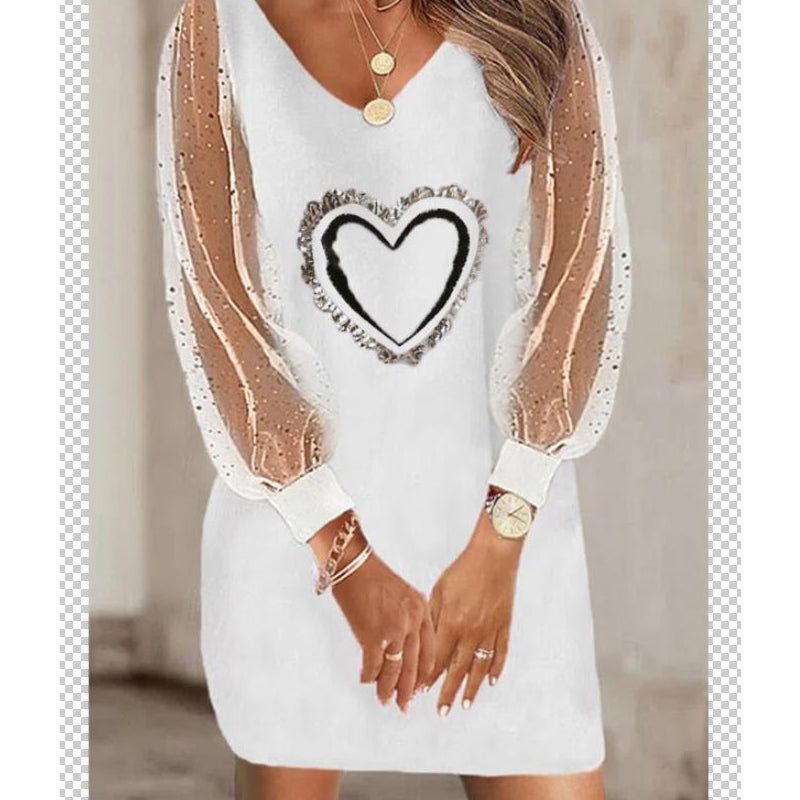 Valentine's Day Dress Sexy Mesh Stitching Long Sleeve Dress