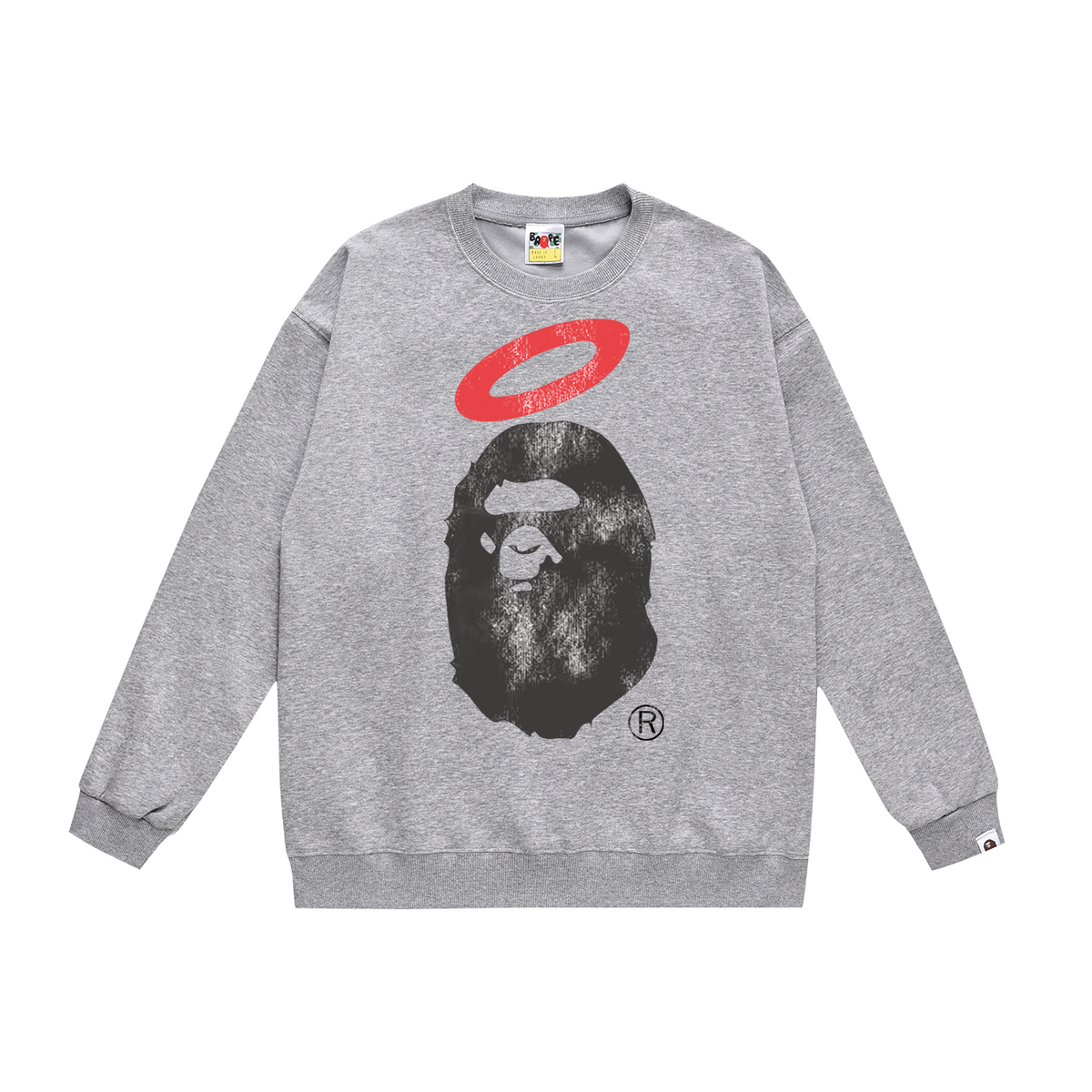 BAPE Halo Ape Head Distressed-Effect Crew-Neck Sweatshirt