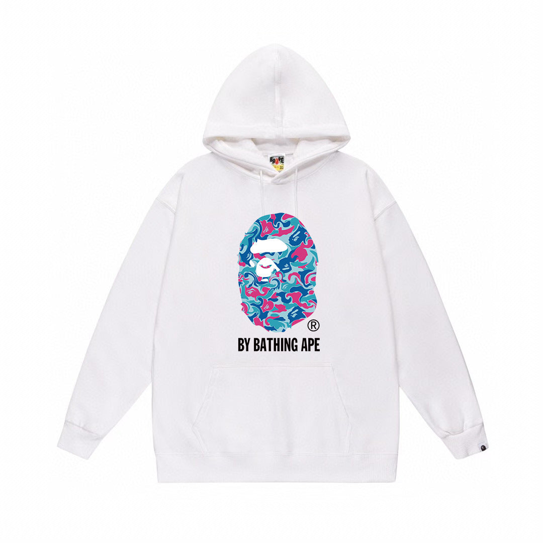 BAPE Pink & Teal Swirl Camo Ape Head Pullover Hoodie
