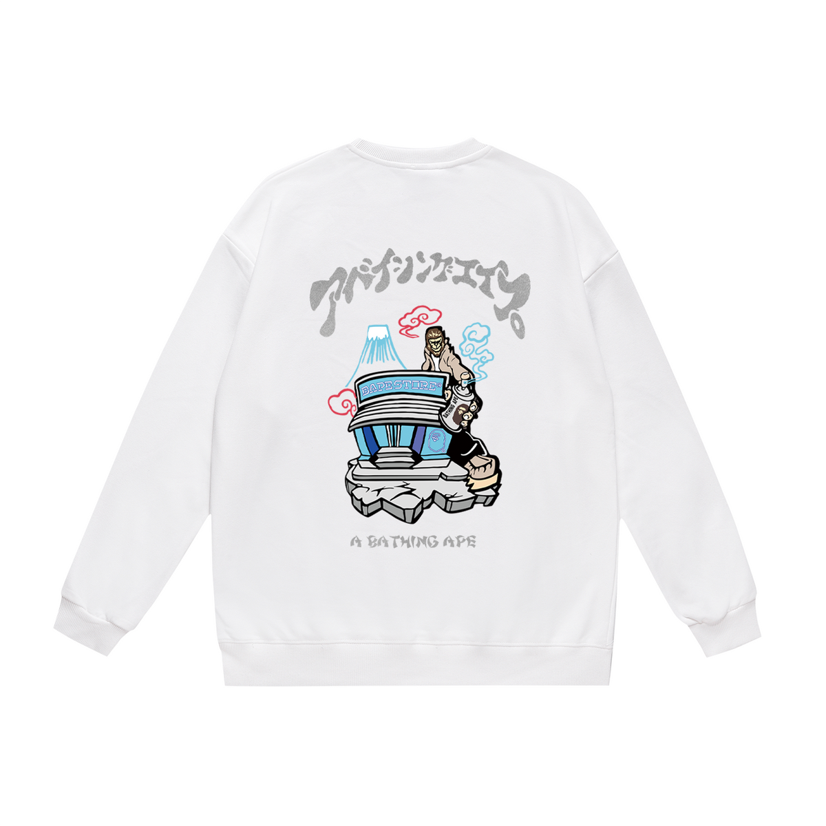 BAPE Flame Ape Head & Japan Scene Crew-Neck Sweatshirt