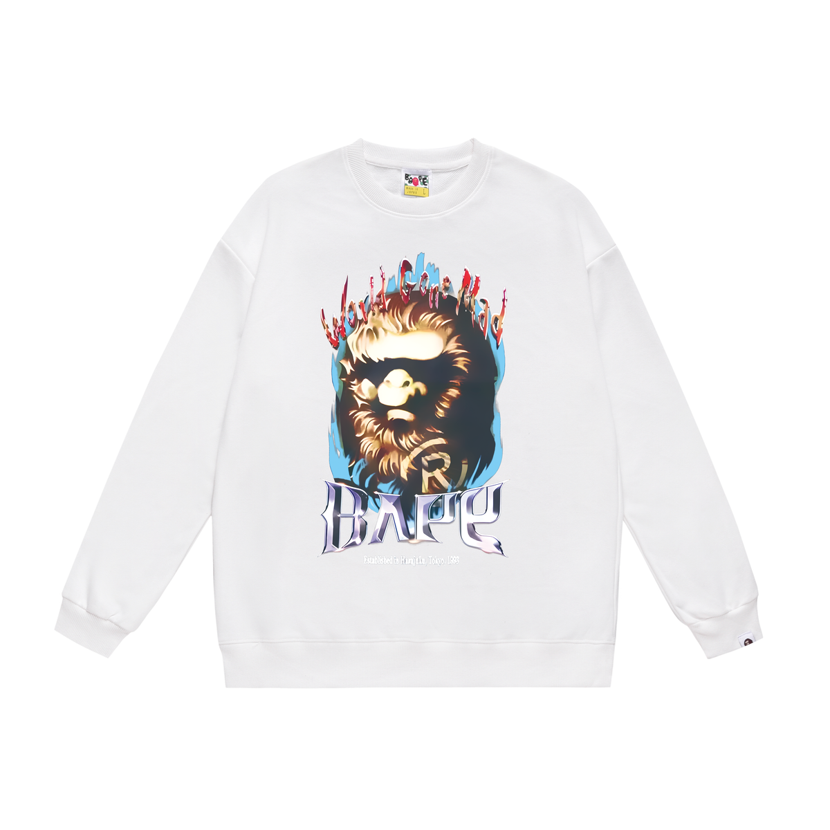 BAPE Ape Head Flame Graphic Crew-Neck Sweatshirt