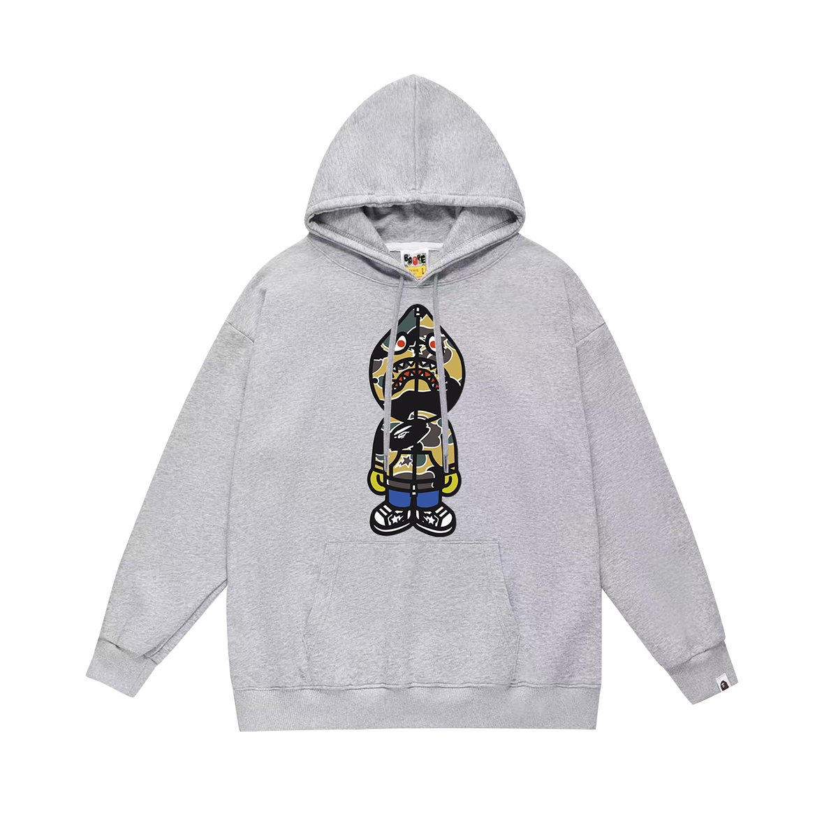 BAPE Camo Shark Hood Character Graphic Pullover Hoodie