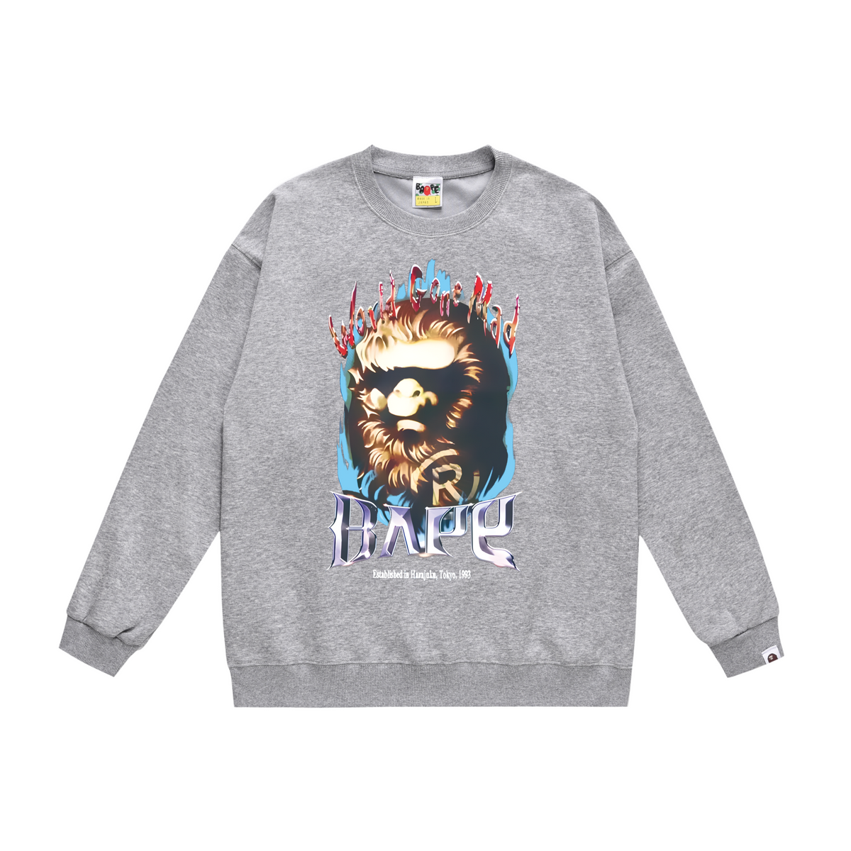 BAPE Ape Head Flame Graphic Crew-Neck Sweatshirt