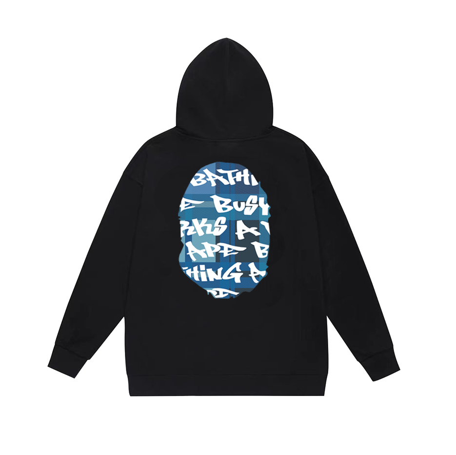 BAPE Blue Graffiti Ape Head Front & Back Graphic Pullover Hoodie