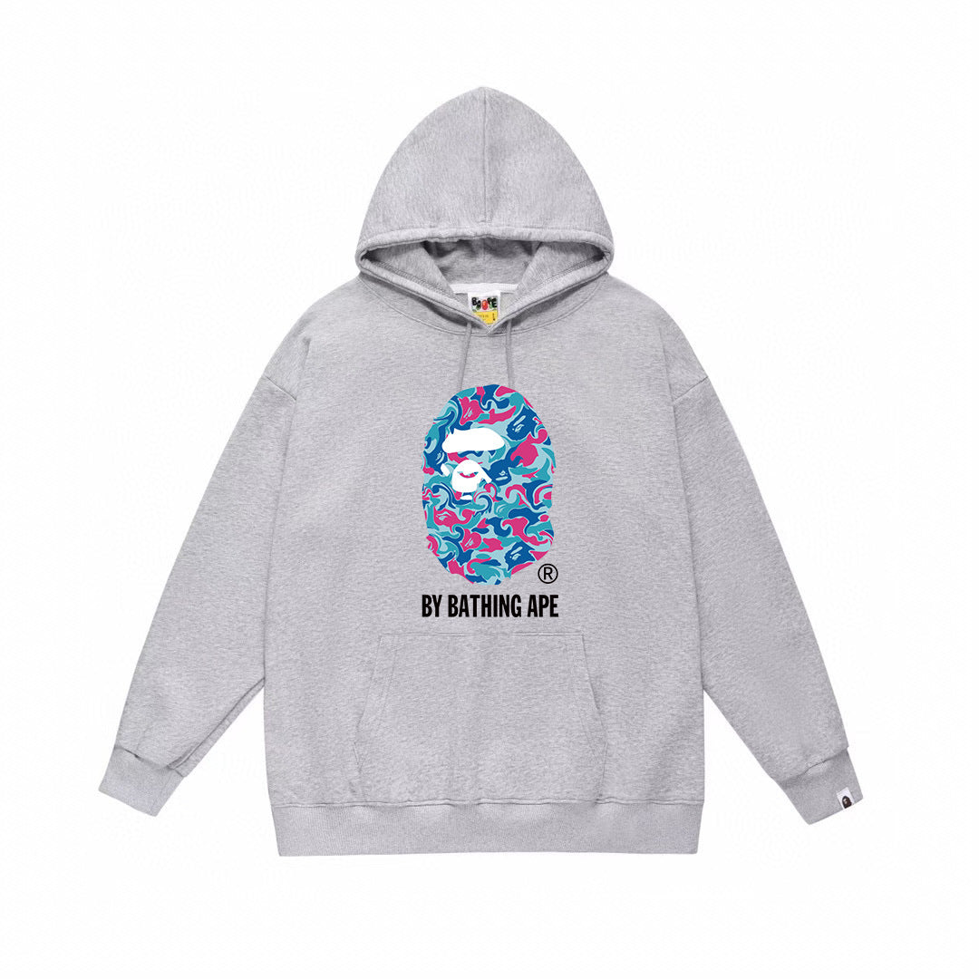 BAPE Pink & Teal Swirl Camo Ape Head Pullover Hoodie