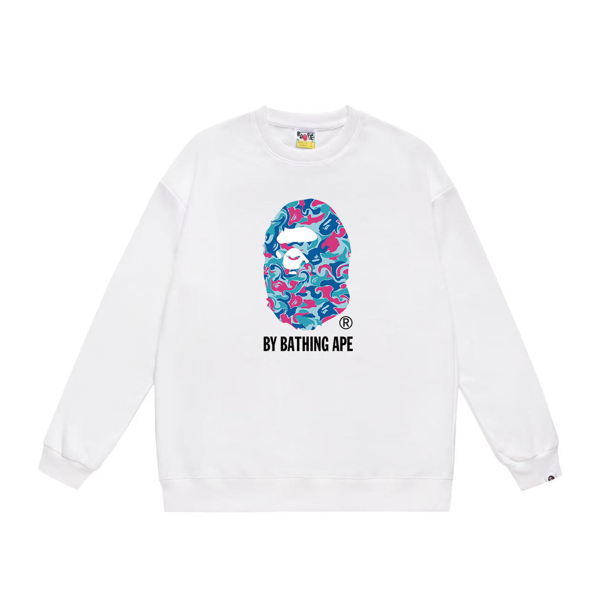 BAPE Blue & Pink Camo Ape Head Crew-Neck Sweatshirt