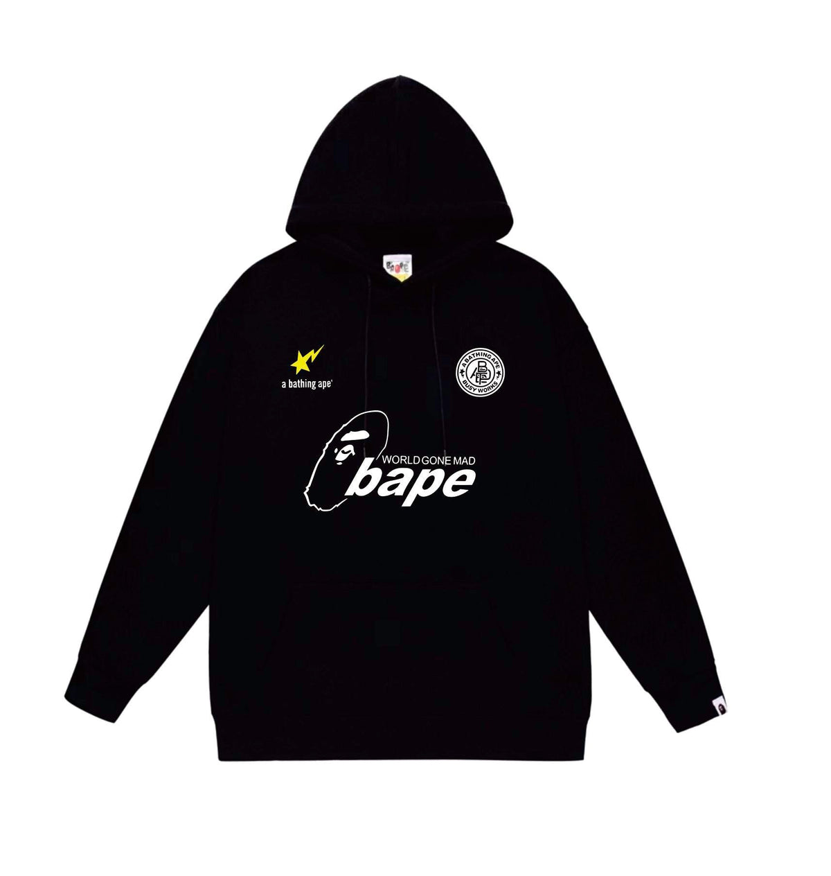 BAPE World Gone Mad Logo & Shooting Star Pullover Hoodie