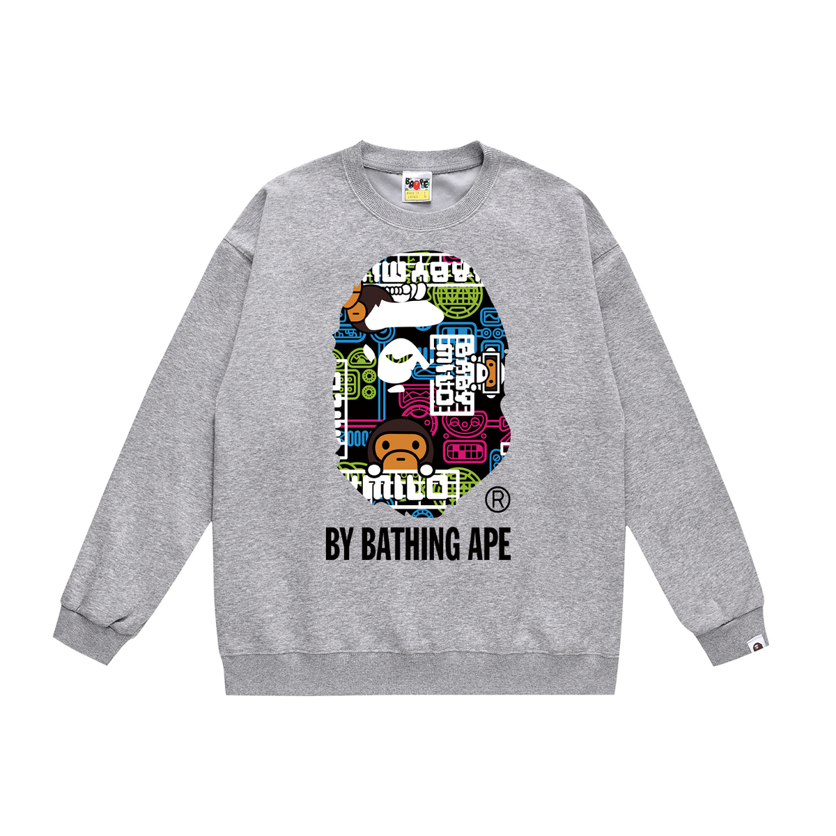 BAPE Baby Milo Neon-Style Ape Head Crew-Neck Sweatshirt