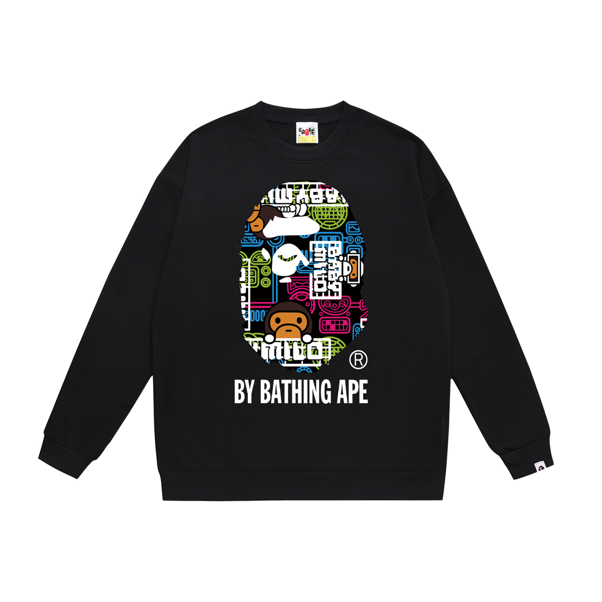 BAPE Baby Milo Neon-Style Ape Head Crew-Neck Sweatshirt