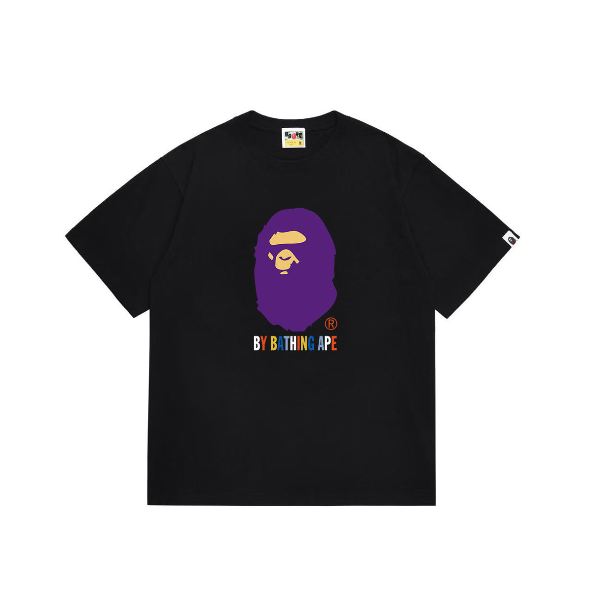 BAPE Purple Ape Head & Multicolor Lettering Graphic T-Shirt