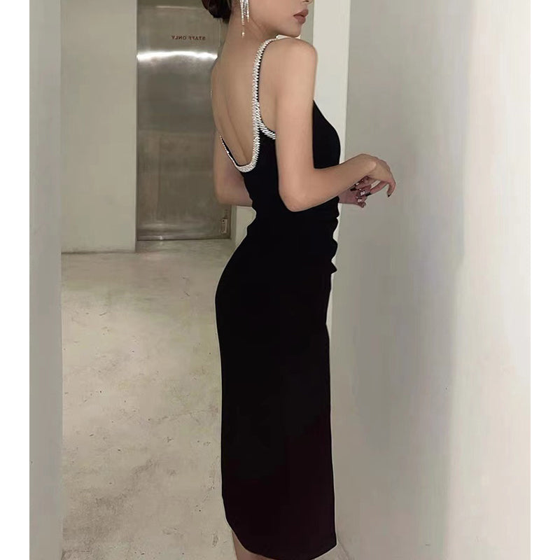 Valentine's Day Dress Solid Color Dress Slim Fit Sexy Backless Dress