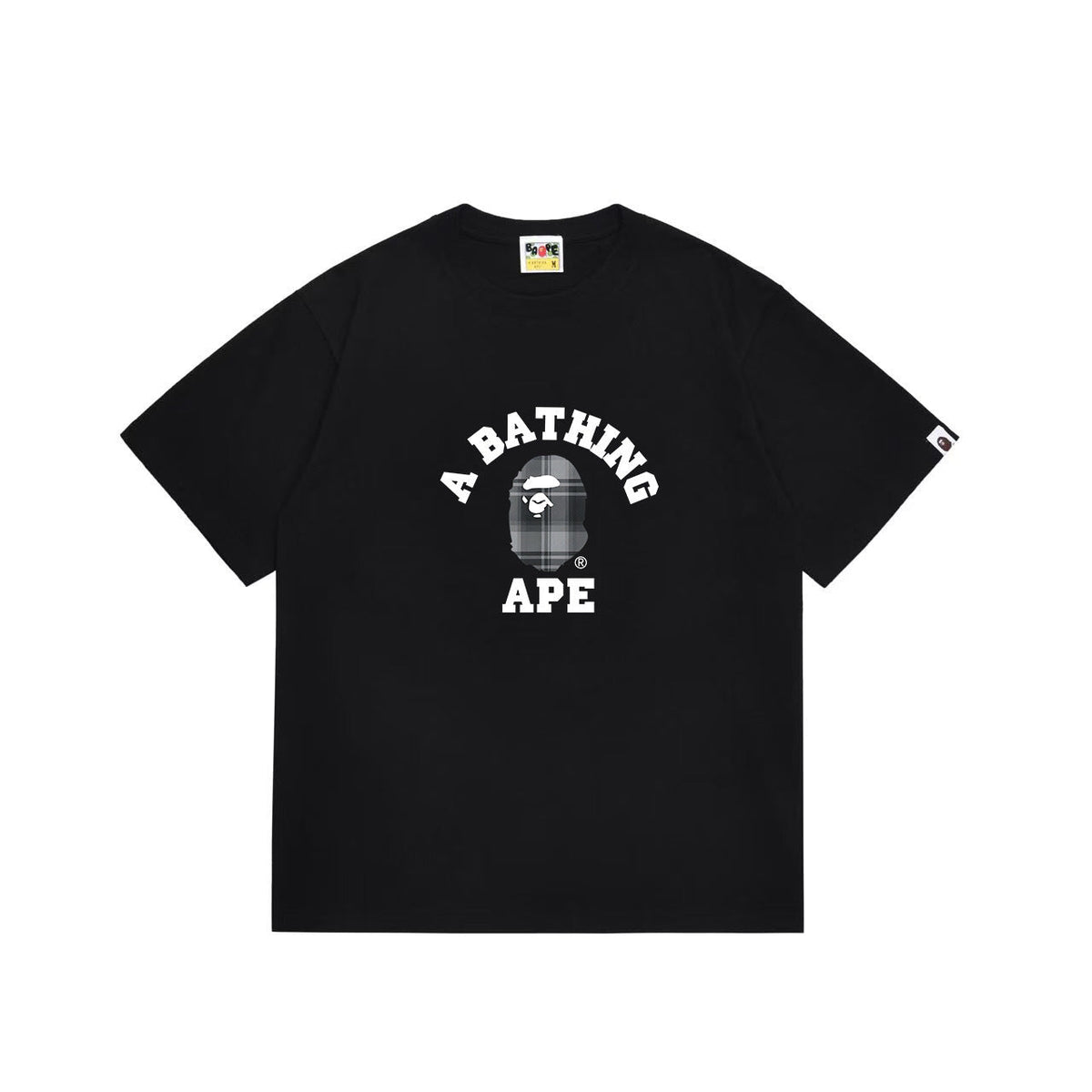BAPE Grey Plaid Ape Head College Logo T-Shirt
