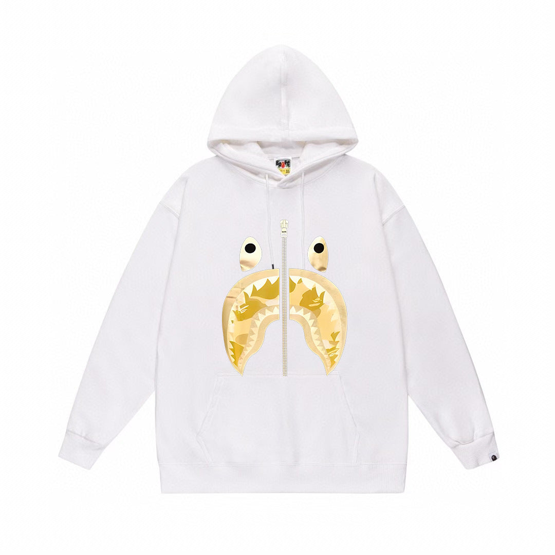 BAPE Gold-Tone Camo Shark Face Pullover Hoodie