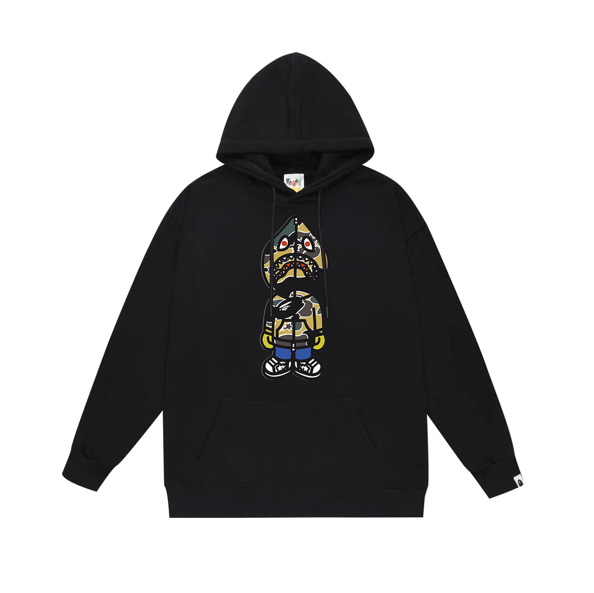 BAPE Camo Shark Hood Character Graphic Pullover Hoodie