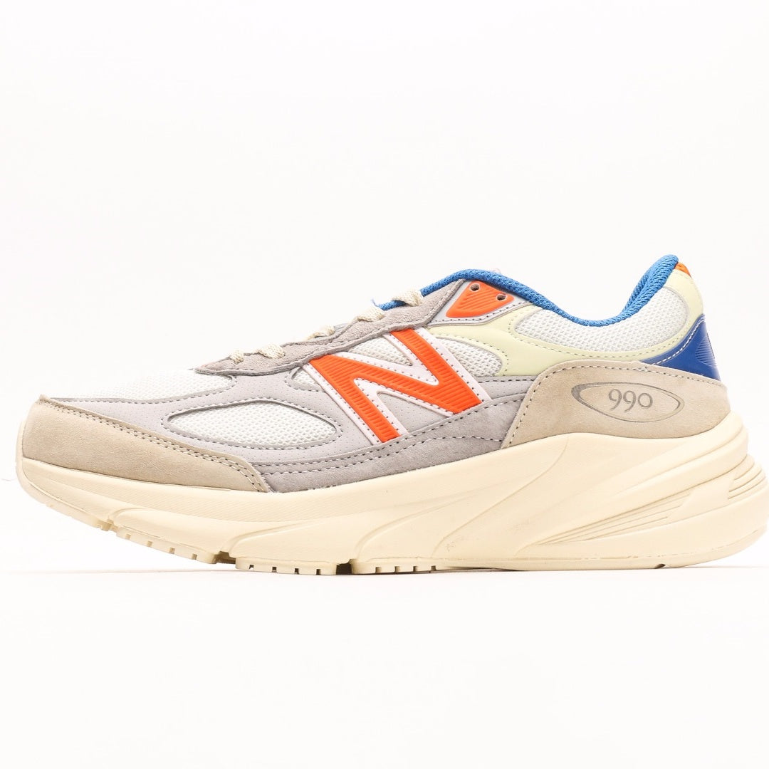 New Balance 990v6 Cream & Grey Sneakers with Orange Accents