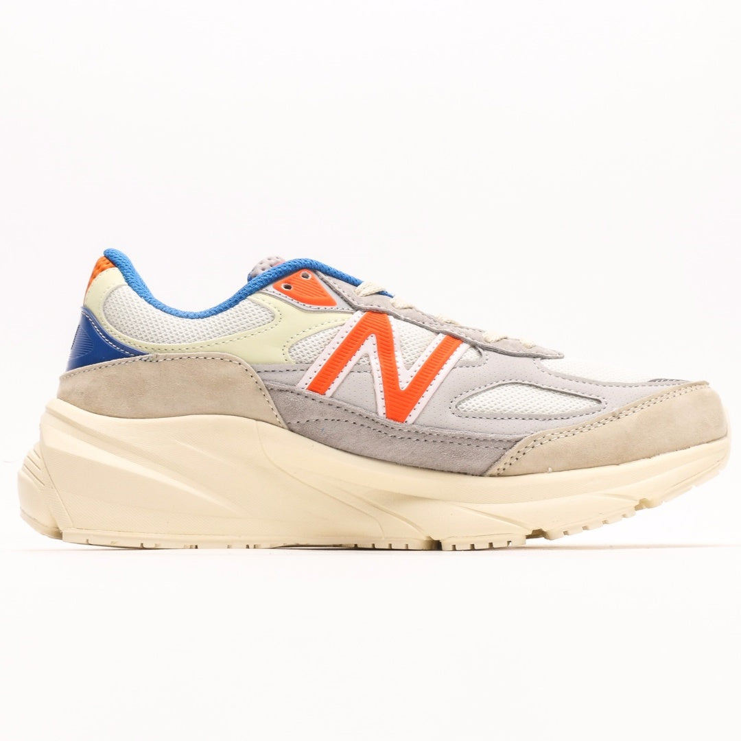 New Balance 990v6 Cream & Grey Sneakers with Orange Accents