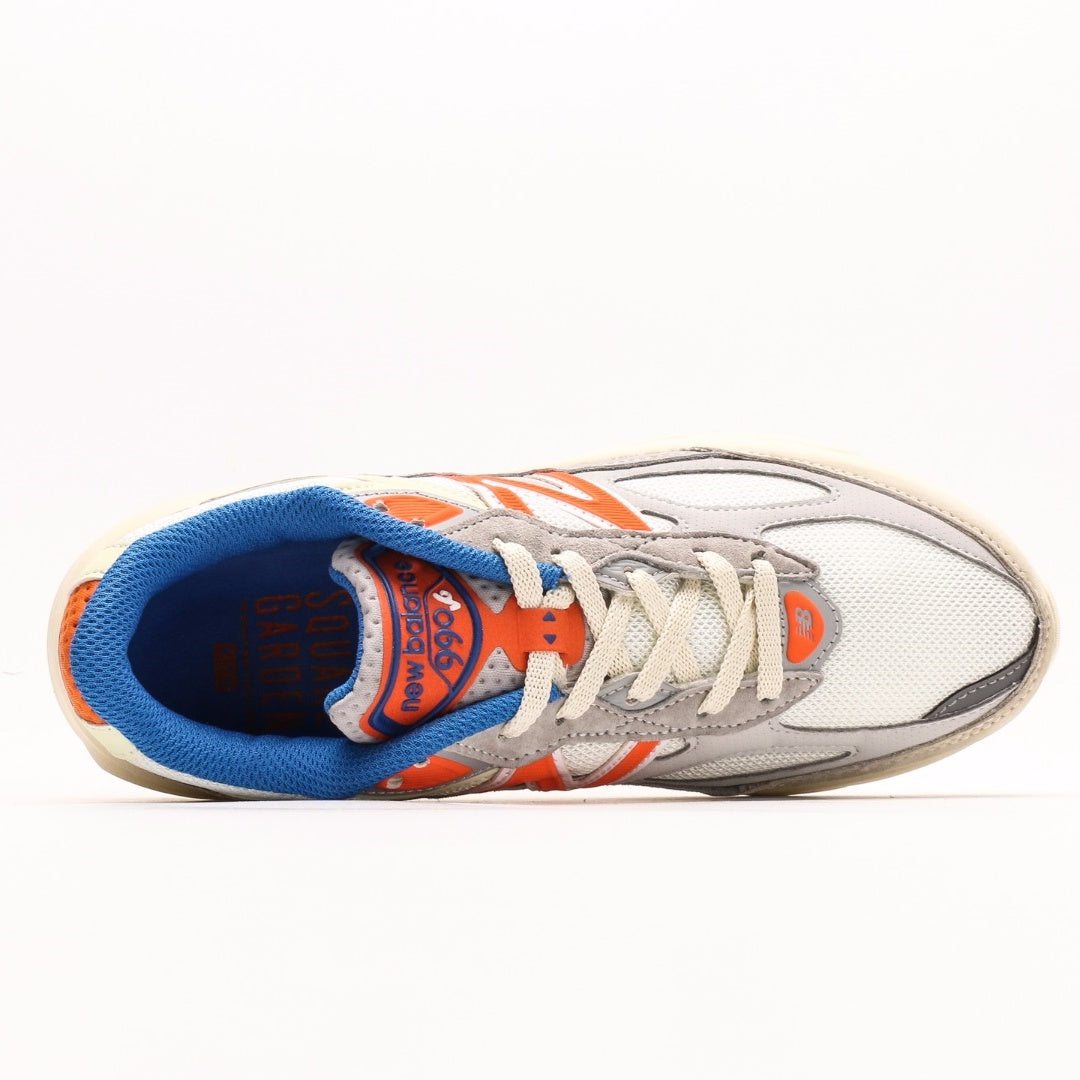 New Balance 990v6 Cream & Grey Sneakers with Orange Accents